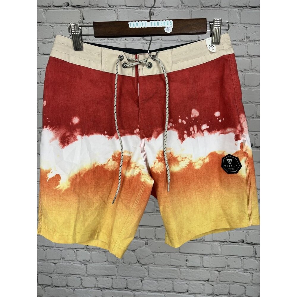 NWT Vissla Red Yellow Recycled Materials Stretch Swim Trunks Board Shorts 28